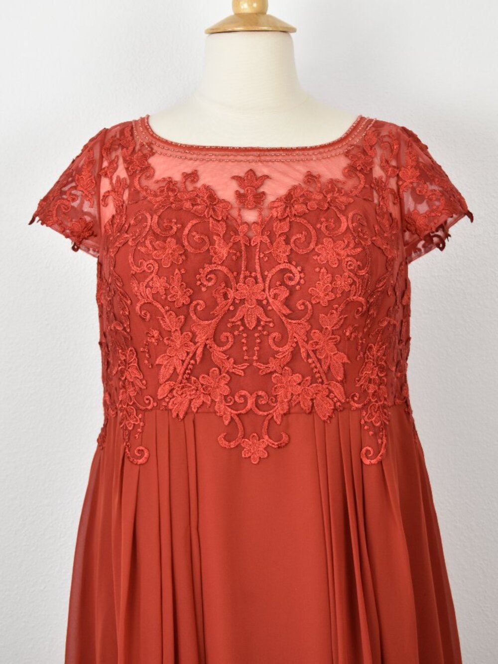 Azazie RUST Short Sleeve Lace Chiffon Dress - 22 - Picture 2 of 12